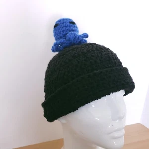 Women's New Handmade Funny Crochet Black with Mini Octopus Beanie One Size - Picture 1 of 7