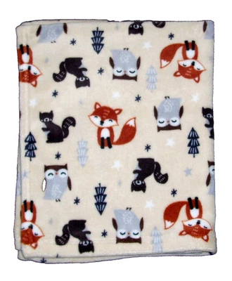 Parents Choice Beige Woodland Animals Fox Squirrel Owl Plush Baby Blanket 30x36" - Image 1 of 2