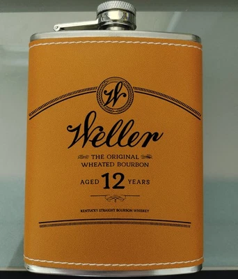 Weller 12-Year Whiskey Leather Flask KY Bourbon Trail Stainless Steel - Image 1 of 2
