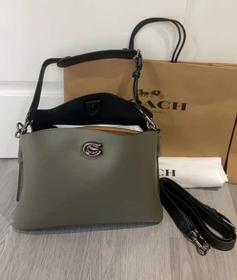 Bolso de Hombro COACH Willow C2590 Verde Ejército Bloques de Color Cuero Guijarro Outlet Foto 1 de 4