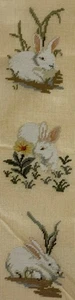 Preworked 3 BUNNY RABBIT Bell Pull Table Runner Needlepoint Canvas 5x23.25" 1076 - Picture 1 of 5
