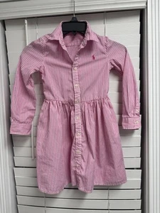 Polo Ralph Lauren Girls Seersucker Long Sleeve Shirt Dress, Pink/White, Size 6 - Picture 1 of 18