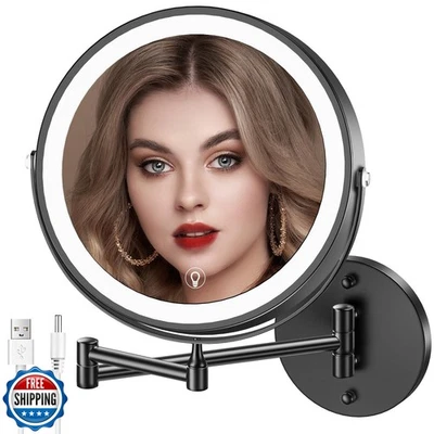 MNIENT Wall Mounted Lighted Makeup Mirror, 8" Rechargeable Double-Sided Light - Image 1 of 4