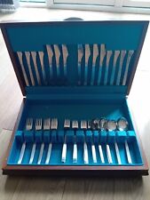VINTAGE STAINLESS STEEL CUTLERY SET IN A WOODEN DISPLAY BOX BY A E POSTON &CO...