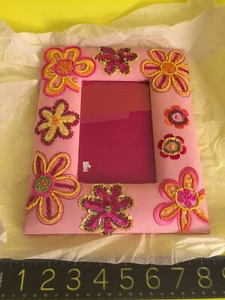 FASHION Picture Frame w/FLOWERS of sequins, bead, embroidery 9.5x7 inch MINT - Picture 1 of 12