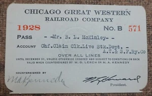 CHICAGO GREAT WESTERN RAILROAD COMPANY PASE DE TREN ANUAL 1928 No. B 571 - Imagen 1 de 2