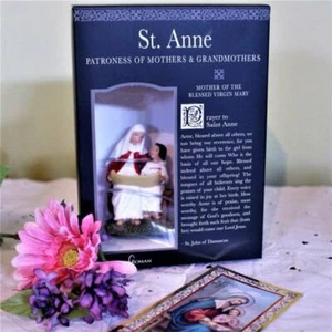 St. Anne Statue 3 inch Resin Gift Boxed Prayer Card Patron Grandmothers - Picture 1 of 5