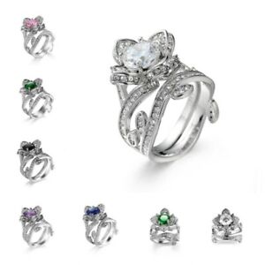 Sz 6-12 Women's White Gold Filled Wedding Flower Topaz Fashion Ring Jewelry Gift