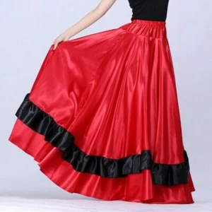 Ladies Satin Dance Skirt Spanish Flamenco Modern Ruffle Ballroom Costume Skirt - Picture 1 of 9