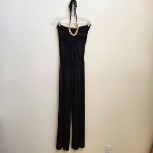 Sky brand Black Strapless Jumpsuit Womens Size Small Gold Chain Embellishment
