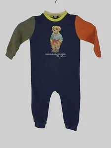 Polo Bear By Ralph Lauren Color Block Sweatshirt Long Sleeve Romper 18 Months - Picture 1 of 13