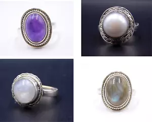Naturale Multi Gemma Artigianale Anello 925 Massiccio Sterling Argento Ring - Foto 1 di 16