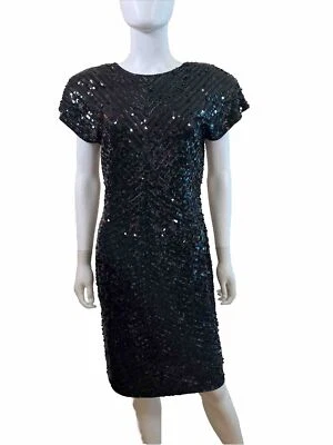 Vestido de fiesta de cóctel alfombra roja recortada lentejuelas negras caché vintage años 90 M/L Foto 1 de 4