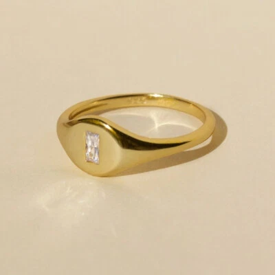 18K Gold Plated Signet Ring Pinky Stackable Ring Minimalist Ring Rings for Women - Image 1 of 4