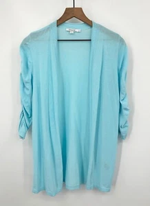 Chicos Rushed Sleeve Cardigan Women 0 Small Beach Aqua Sweater Sheer NWT - Picture 1 of 9