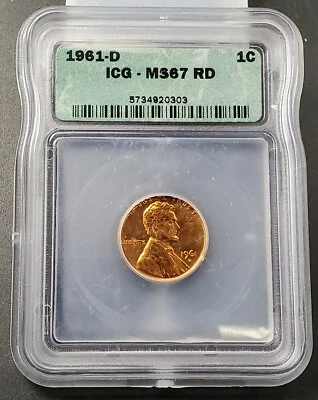 1961 D Lincoln Memorial Cent Penny MS67 ICG vintage ICG Case Nice Coin  - Image 1 of 4