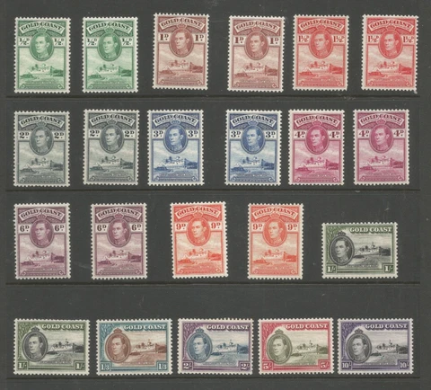 GOLD COAST SG120a-132   1938-43 GVI SET inc perfs & shades mostly MNH Cat £200+ Cover