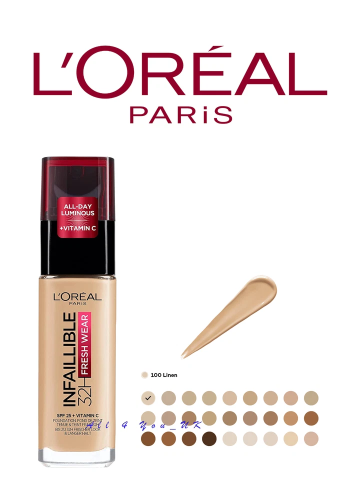 L'Oreal Paris Infaillible 32H Fresh Wear Foundation 30ml -100 Leinen