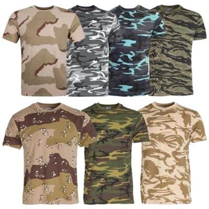Mens Short Sleeved Camouflage T Shirt 100% Cotton US Army Military Combat - Picture 1 of 8