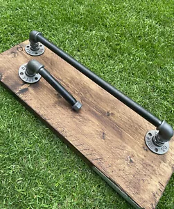 Black Iron Chunky Industrial | Toilet Roll Towel Holder Rail Set - Picture 1 of 8