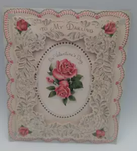 Vintage 1952 Hallmark grande fustellato SAN VALENTINO biglietto di auguri carta 6,75" rosa - Foto 1 di 7