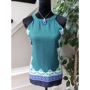 LOFT Tank Top Women Small Green Handkerchief Print Sleeveless Lined Keyhole Back - Picture 1 of 9