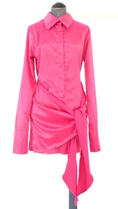 Hot Pink Shirt Dress White Fox Boutique Satin Mini On The Screen Size S BNWT - Picture 1 of 17