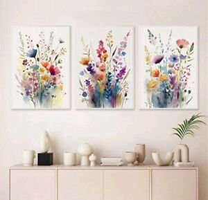 Set of 3 Flower Floral Watercolour Wall Art Print Posters 40x50cm Decor Living