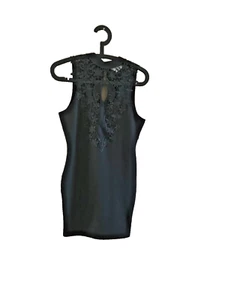 Black size10 dress by Miss Selfridge Petite sleeveless lace+mesh front decor - Picture 1 of 7