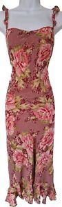 Womens Monsoon Pink Floral Ruffle Vintage Y2k Coquette Fairy Midi Slip Dress 16.
