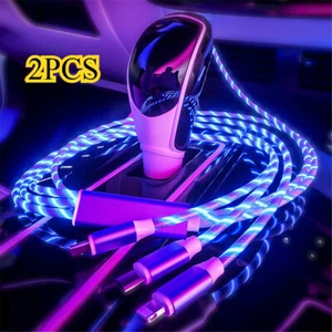 2x 3 in 1 LED Fast Charging Cable Cell Phone Charger Cord For iPhone Type C USB - Photo 1 sur 17