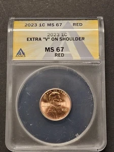 2023 Extra "V" Lincoln Cent Penny Graded ANACS MS67RD Rare VDB-V Error+++ - Picture 1 of 4
