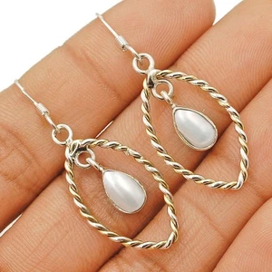 Two Tone Natural Fresh Water Pearl 925 Sterling Silver Earrings Jewelry @9-3 - Picture 1 of 1