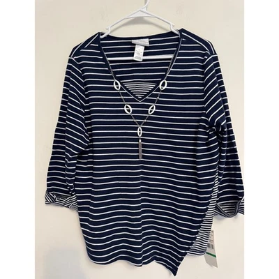 NWT Alfred Dunner Newport Shirt & Necklace Nautical Petite Large PL  - Image 1 of 4