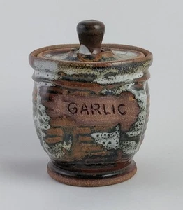 Cannery Row handgefertigte Studiokeramik Knoblauchbehälter Glas mit Deckel - Bild 1 von 8
