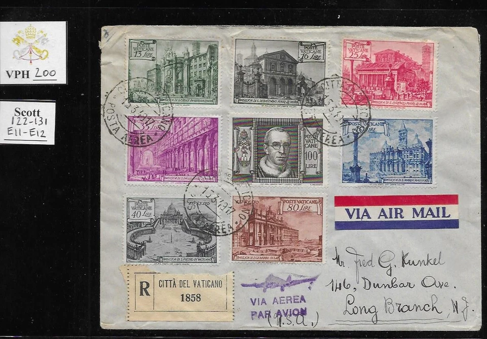 VPH_200. VATICANO. Cubierta 1949 a EE. UU. con juego BASÍLICAS. Scott 122-131, E11-E12 Foto 1 de 1