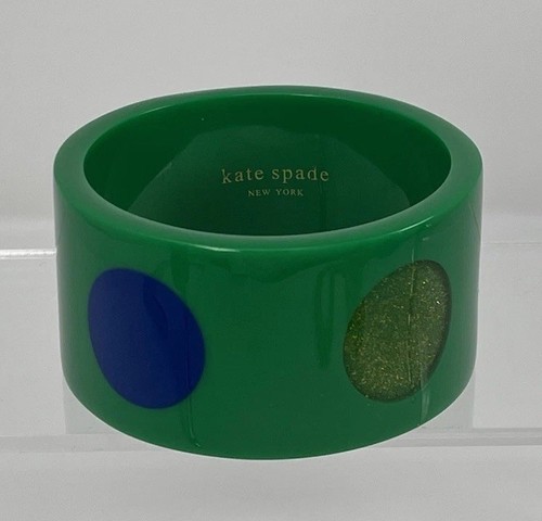 Kate Spade vintage verde lucite a pois blu scintillante bianco firmato larghezza 1 5"