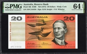 Australia 20 Dollars P46b R406 1975 Knight Wheeler PMG64 UNC EPQ Banknote RARE - Picture 1 of 2