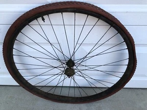 ANTIQUE 1900'S CIRCA TOC 36 HOLE FIXED GEAR 1 PITCH REAR 28" WOODEN WHEEL / TIRE - Picture 1 of 11