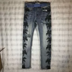 Pantaloni stampati KDNK denim unisex stile street wear jeans invecchiati palme - Foto 1 di 10