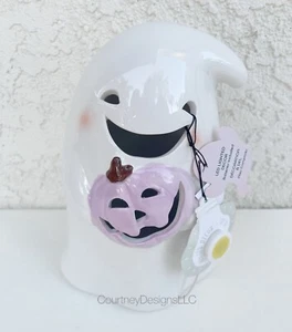 Kobold & Ghul LED Keramik lächelnder Geist mit lila Kürbis 9 Zoll Halloween Neu mit Etikett - Bild 1 von 3