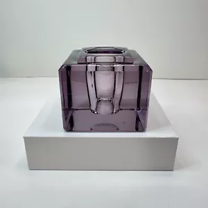 Antico calamaio in vetro colorato ametista cristallo pesante quadrato art deco senza coperchio - Foto 1 di 8