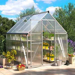 6x8FT Outdoor Polycarbonate Greenhouse, Aluminum Walk-in Sunroom for Garden - Picture 1 of 14