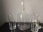Square Glass Decanter Clear Thin Bottle with Stemless Glasses & Stopper 1050ml