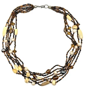 Grobe böhmische Stammes Glas Knochen Perlen Multi-Strang Halskette 19 Zoll - Bild 1 von 10