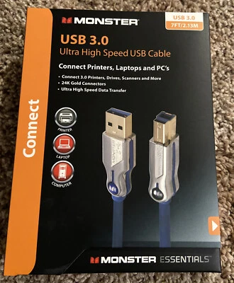 Monster USB 3.0 Ultra High Speed Cable Connect Printer Laptop Computer MALE A B - Image 1 of 4