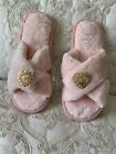 Gorgeous Faux Fur Luxury Slippers With Removable Crystal Heart Detail Size 6-7