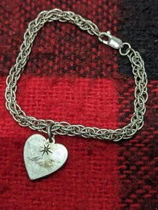 Vtg 925 Sterling Silver Heart Charm "Mom" Gemstone Chain Link Bracelet 7” 11.5g - Picture 1 of 4