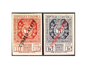 Edifil 729 730 SIN FIJASELLOS España 1936 Exposicion Filatelica Nacional - Imagen 1 de 2