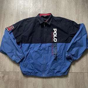 Chaqueta Polo Deportiva RL Ralph Lauren Vintage Años 90 Para Hombre Talla L Cortavientos Rayas Azul - Imagen 1 de 4